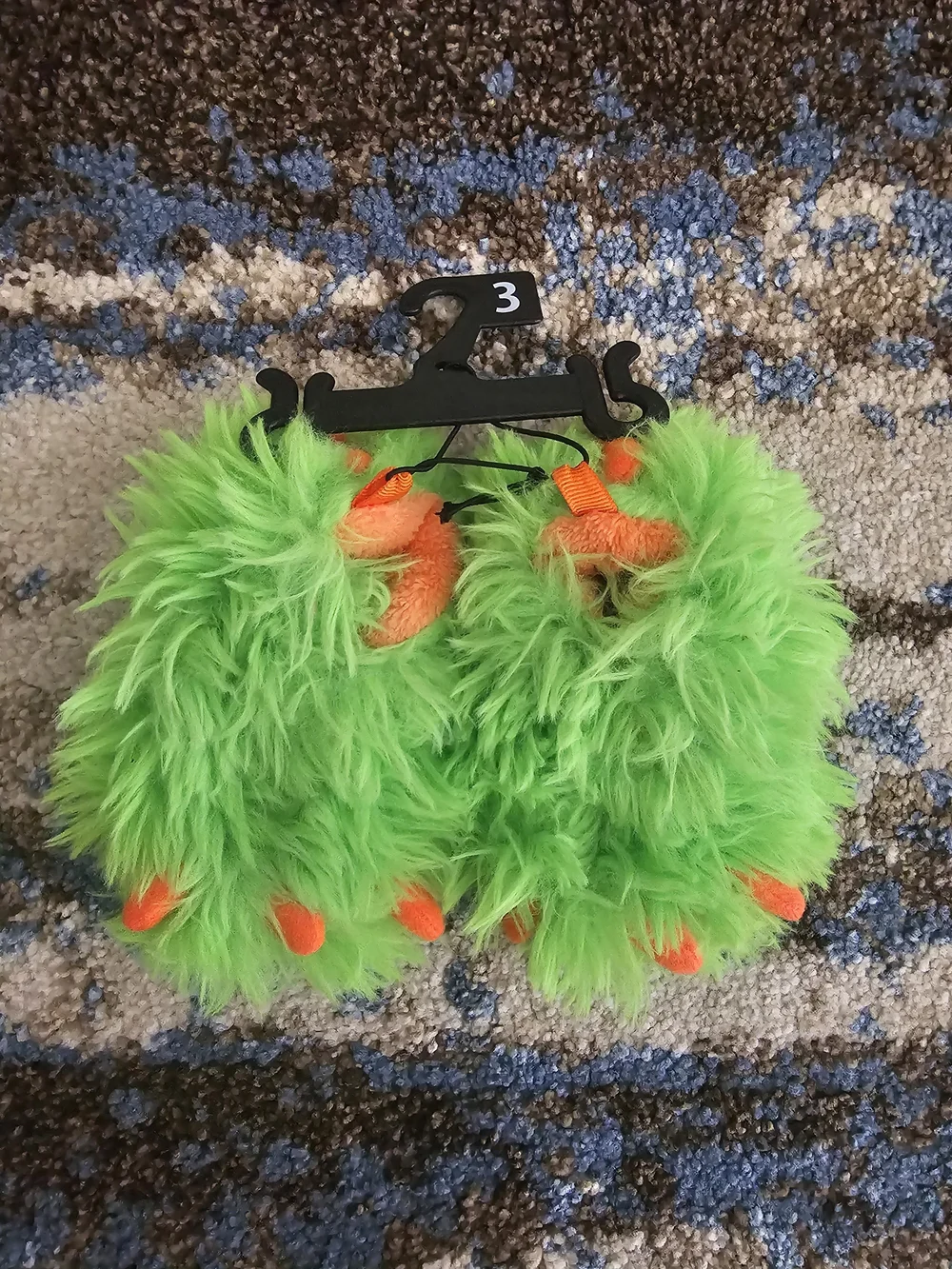 wonder nation Bright Green and Orange Fuzzy Kids Slippers